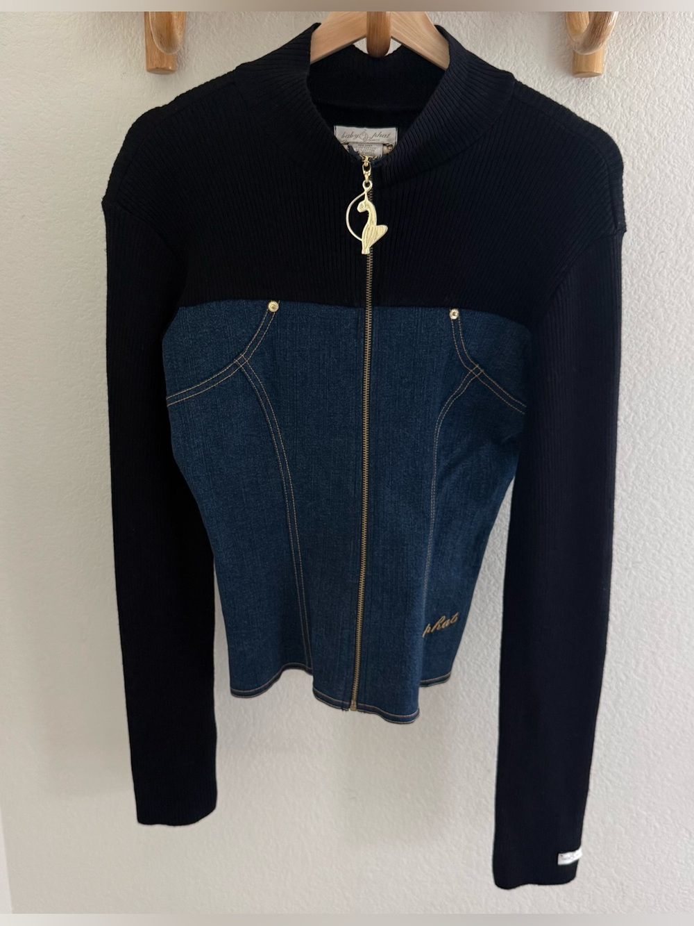 Y2K archive Rare Vintage Baby Phat Denim Knit Bodice corset sweater Jacket